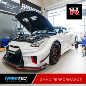 a white car with its hood up